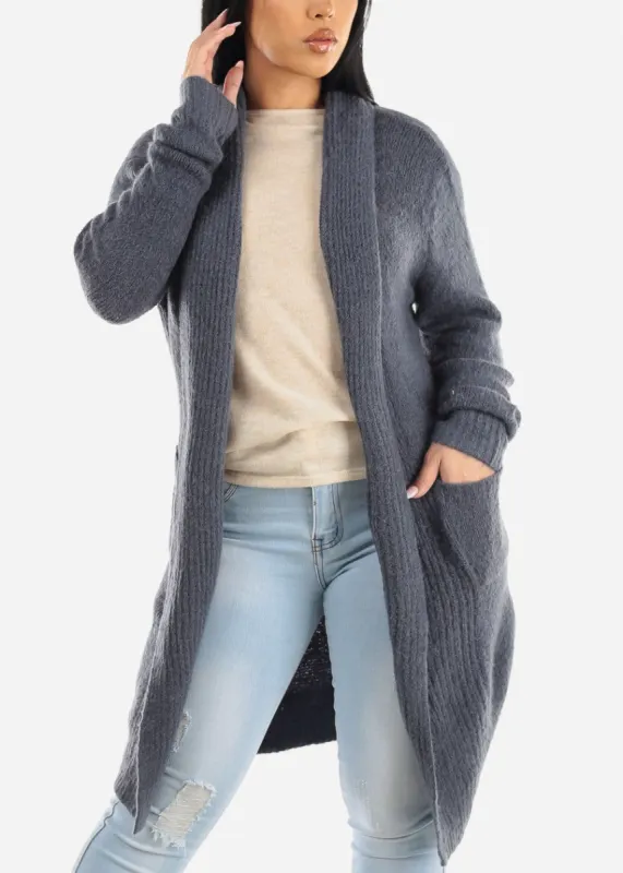 Long Sleeve Soft Knit Maxi Cardigan Navy sold by Moda