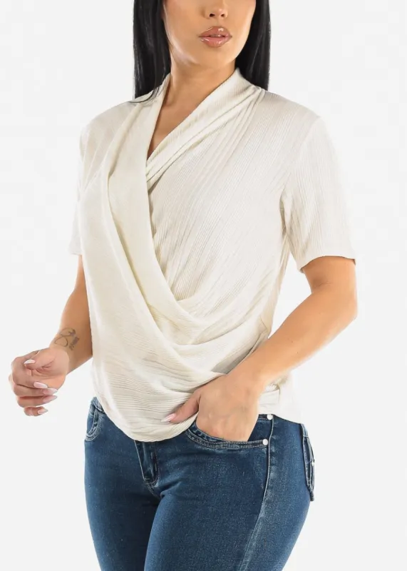 Surplice Short Sleeve White Top sold by Moda
