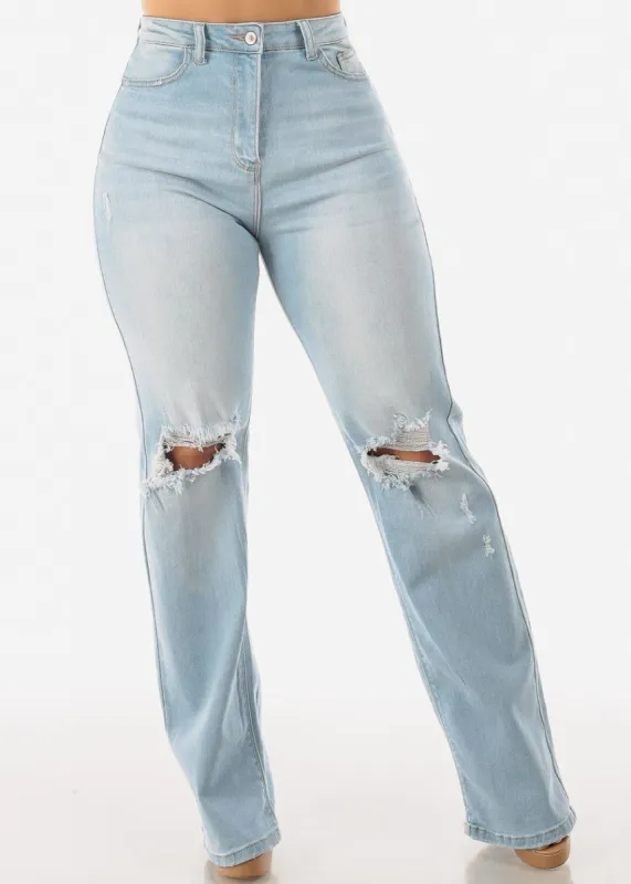 High Waist Ripped Wide Leg Straight Denim Jeans sold by Moda