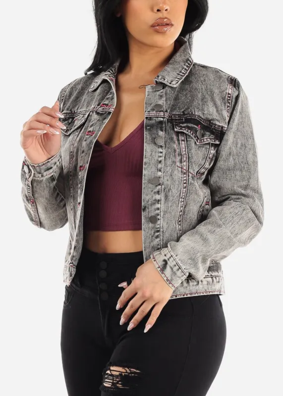 Long Sleeve Button Up Acid Wash Denim Jacket sold by Moda