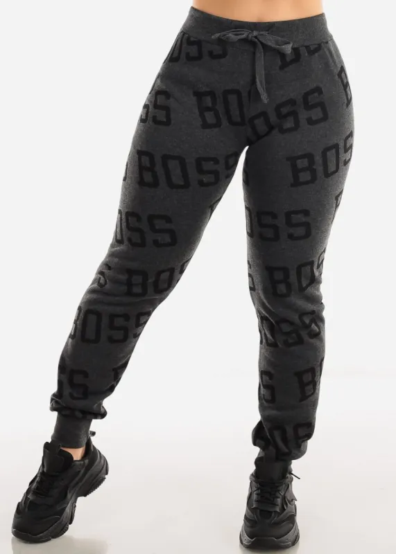 Fleece Drawstring Waist Jogger Sweatpants Charcoal "Boss" sold by Moda