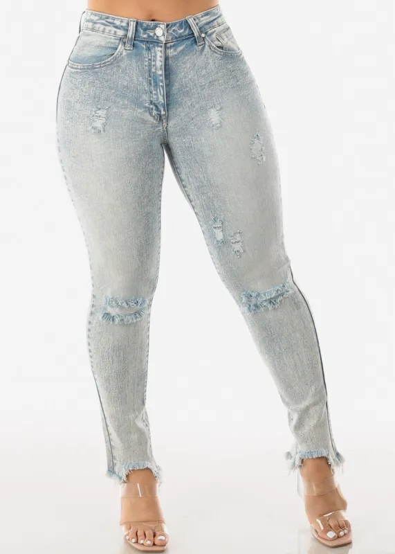 Distressed High Waist Light Acid Wash Skinny Jeans sold by Moda