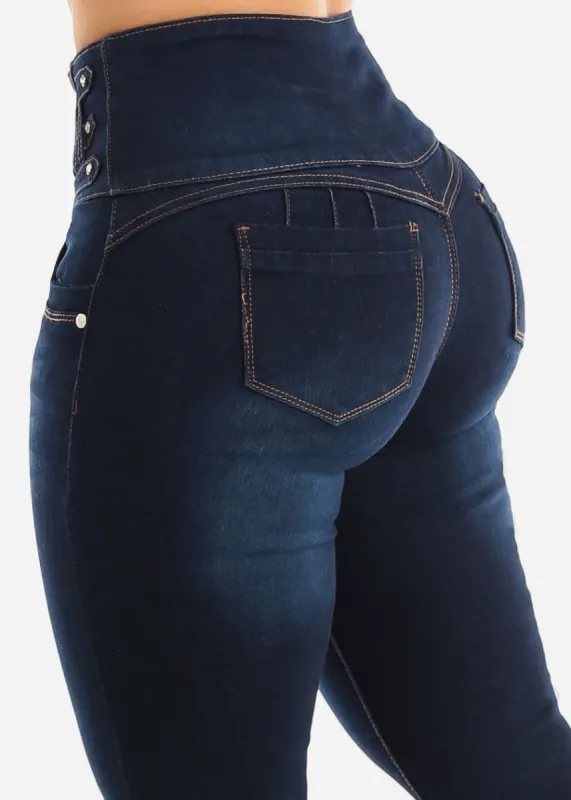 Super High Waist Butt Lifting Dark Blue Skinny Jeans sold by Moda