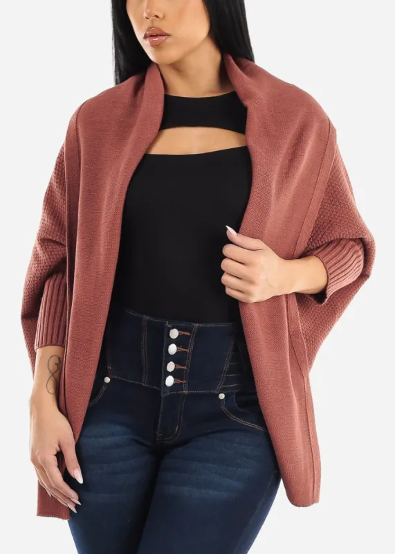 Long Dolman Sleeve Knitted Cardigan Brick sold by Moda