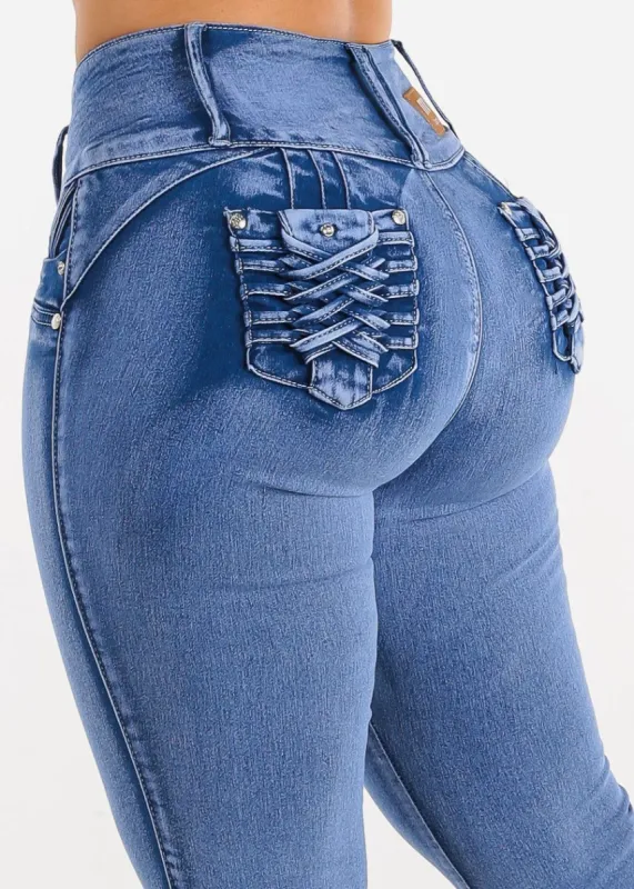 MX JEANS Levanta Cola Blue Skinny Jeans sold by Moda