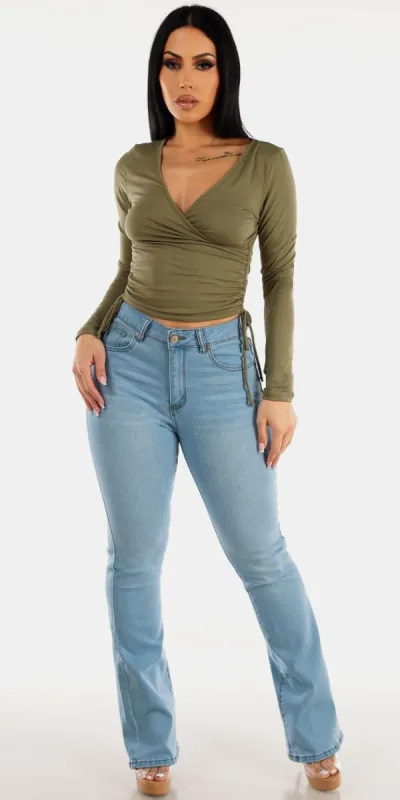 Denim Surplice Crop Outfit sold by Moda