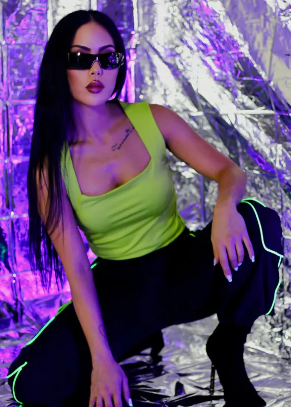Sleeveless Square Neck Ruched Top Lime sold by Moda