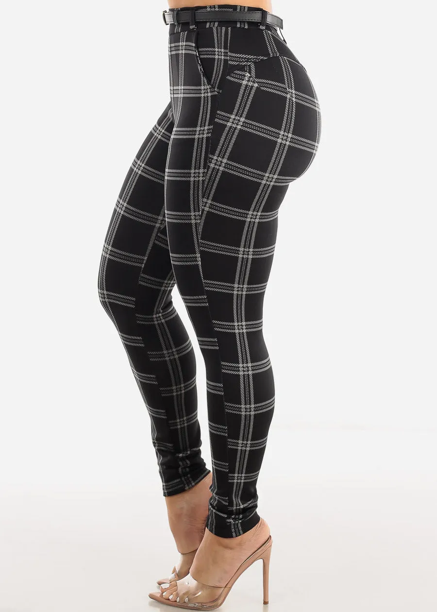 Black Butt Lifting Plaid Skinny Pants w Belt sold by Moda product image thumbnail 4