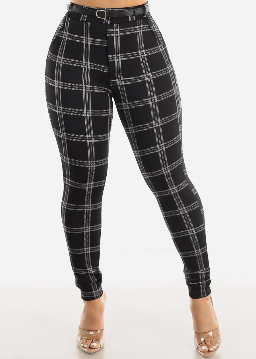 Black Butt Lifting Plaid Skinny Pants w Belt sold by Moda product image thumbnail 3