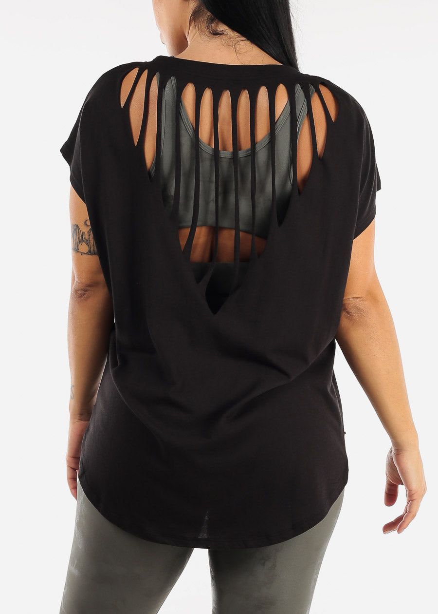MONO B Black Cut Out Back Athleisure Cap Sleeve Top sold by Moda product image thumbnail 5