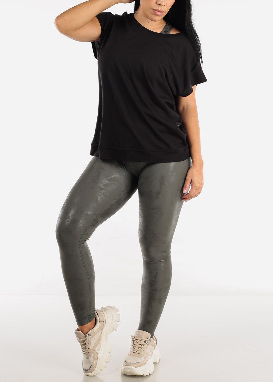 MONO B Black Cut Out Back Athleisure Cap Sleeve Top sold by Moda product image thumbnail 2