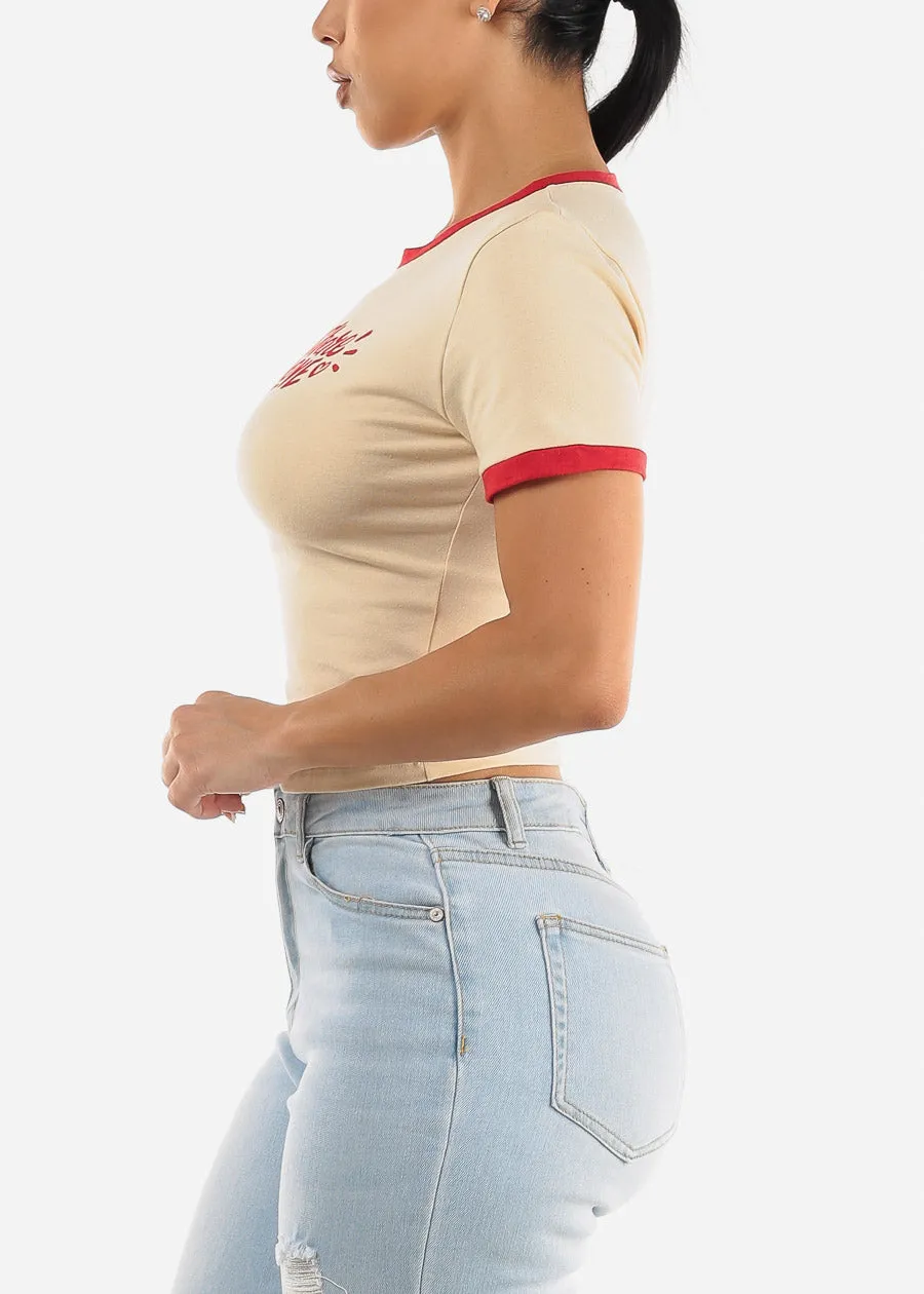 Short Sleeve Graphic Crop Top Cream "Share The Love" sold by Moda product image thumbnail 3