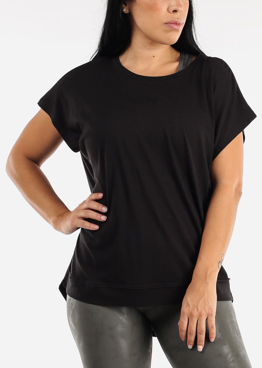 MONO B Black Cut Out Back Athleisure Cap Sleeve Top sold by Moda product image thumbnail 3
