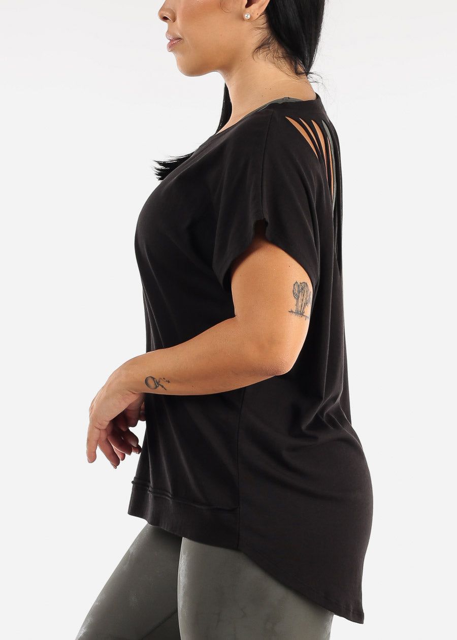 MONO B Black Cut Out Back Athleisure Cap Sleeve Top sold by Moda product image thumbnail 4
