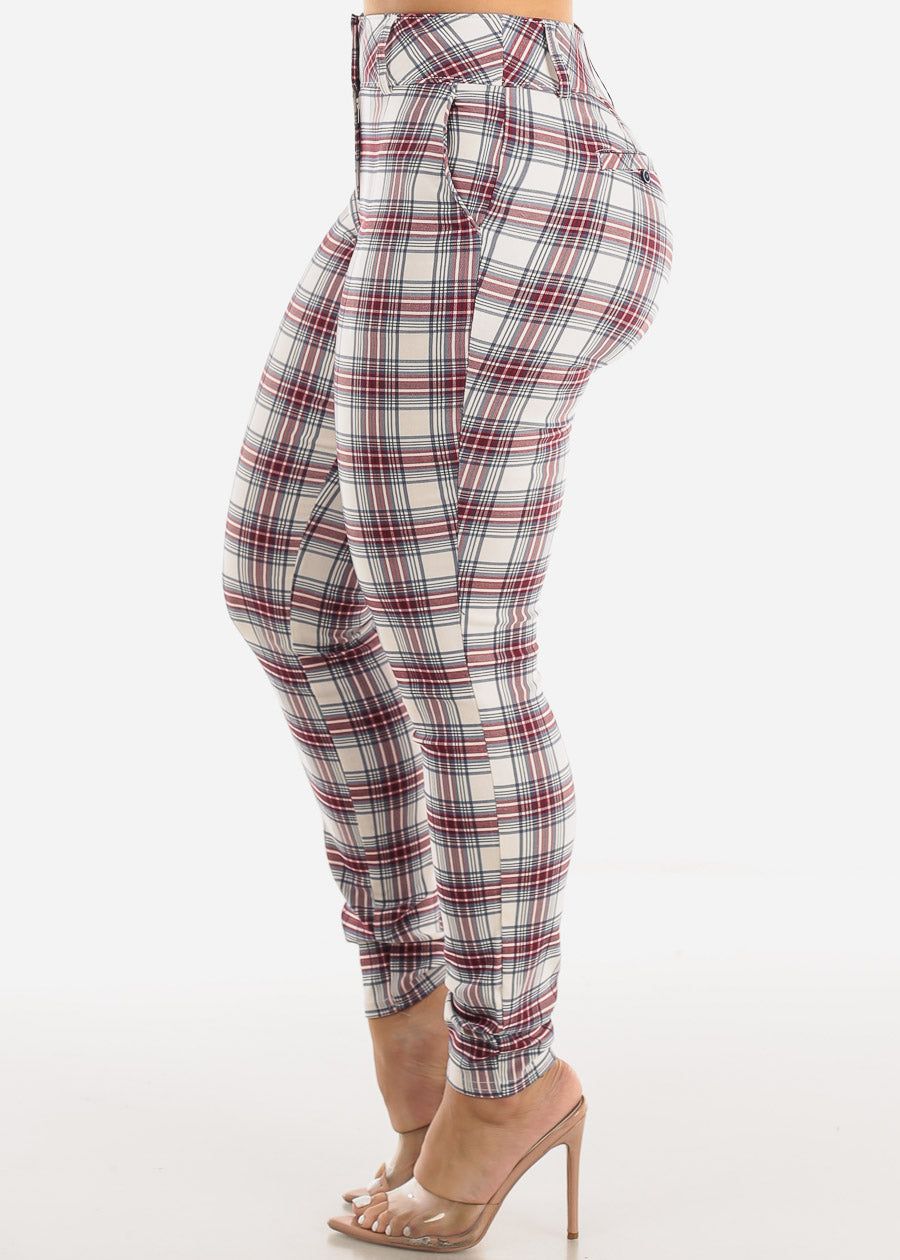 High Waist Plaid Dressy Skinny Pants Ivory sold by Moda product image thumbnail 3