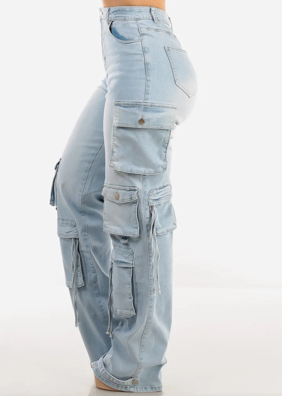 Super High Waist Light Wash Stretchy Cargo Jeans sold by Moda product image thumbnail 3