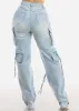 Super High Waist Light Wash Stretchy Cargo Jeans sold by Moda