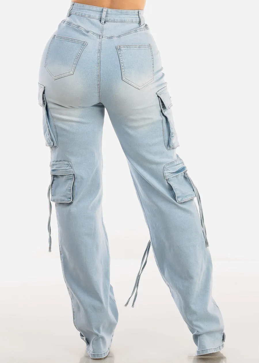 Super High Waist Light Wash Stretchy Cargo Jeans sold by Moda product image thumbnail 4