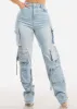 Super High Waist Light Wash Stretchy Cargo Jeans sold by Moda