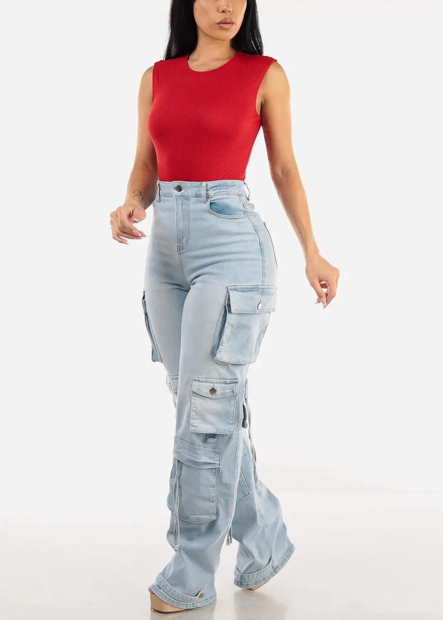 Super High Waist Light Wash Stretchy Cargo Jeans sold by Moda product image thumbnail 2