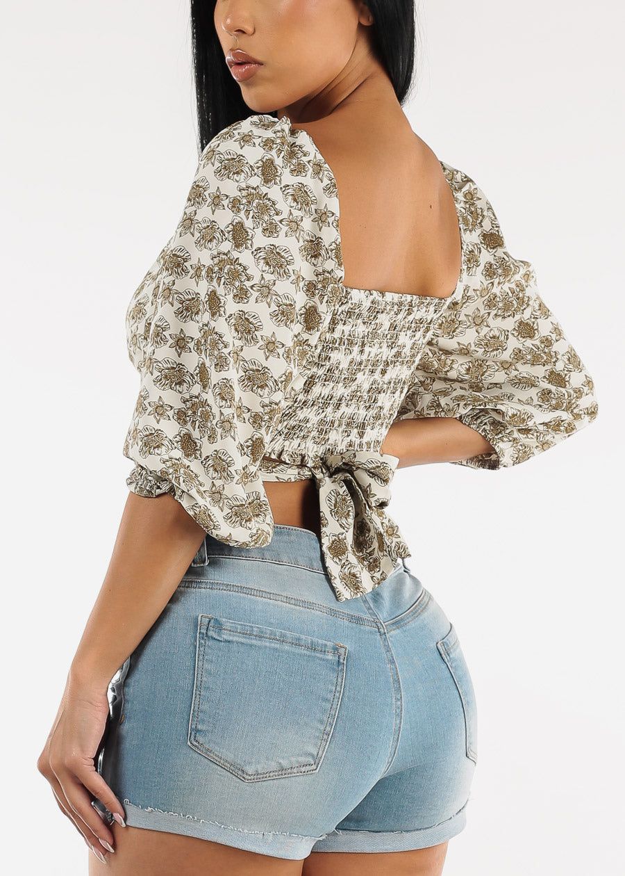 Quarter Sleeve Floral Tie Back Wrap Crop Top sold by Moda product image thumbnail 2