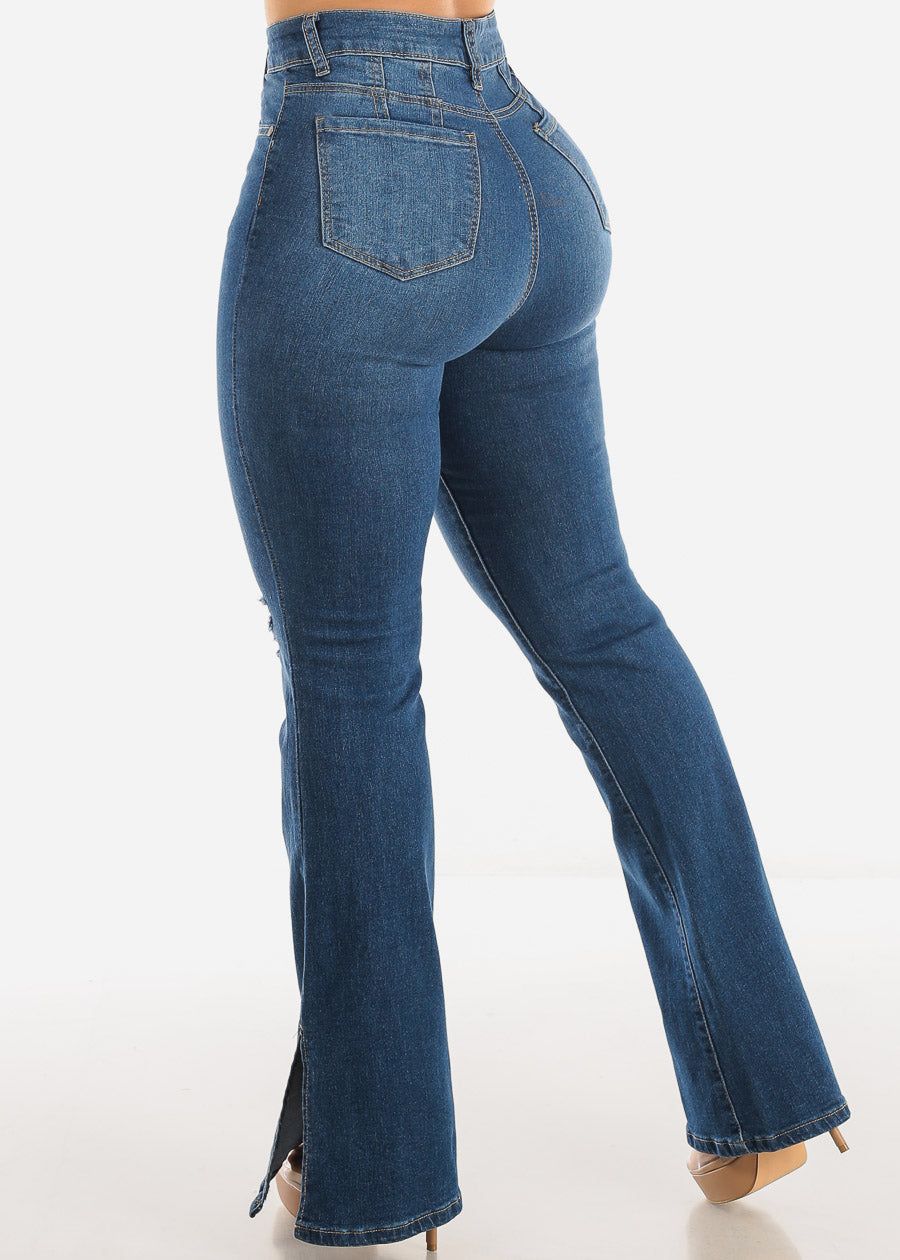 High Waist Butt Lifting Flare Bootcut Jeans Med Blue sold by Moda