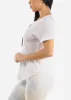 White Cuffed Short Sleeve Round Hem Oversized Top sold by Moda