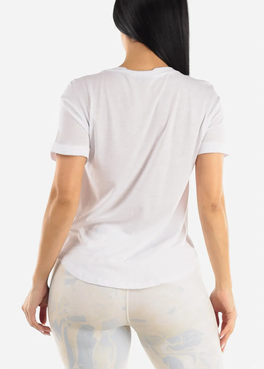 White Cuffed Short Sleeve Round Hem Oversized Top sold by Moda product image thumbnail 4