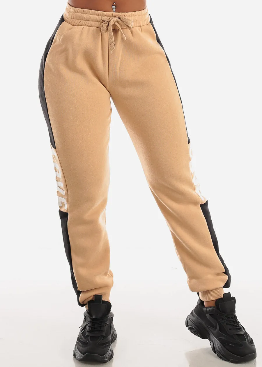 Fleece High Waist Jogger Sweatpants Khaki "Love" sold by Moda product image thumbnail 3