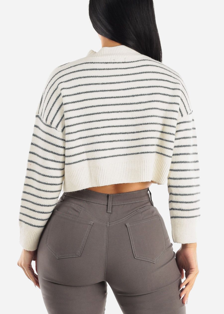 Stripe Cropped Cable Knit Sweater Ivory sold by Moda product image thumbnail 5