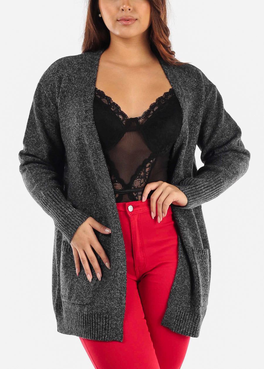 Long Sleeve Charcoal Cardigan w Pockets sold by Moda