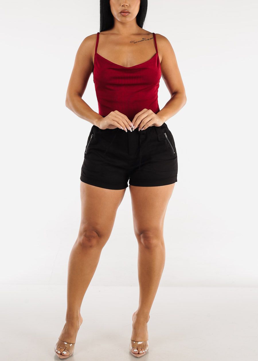 Black High Waist Lightweight Cuffed Shorts sold by Moda product image thumbnail 2