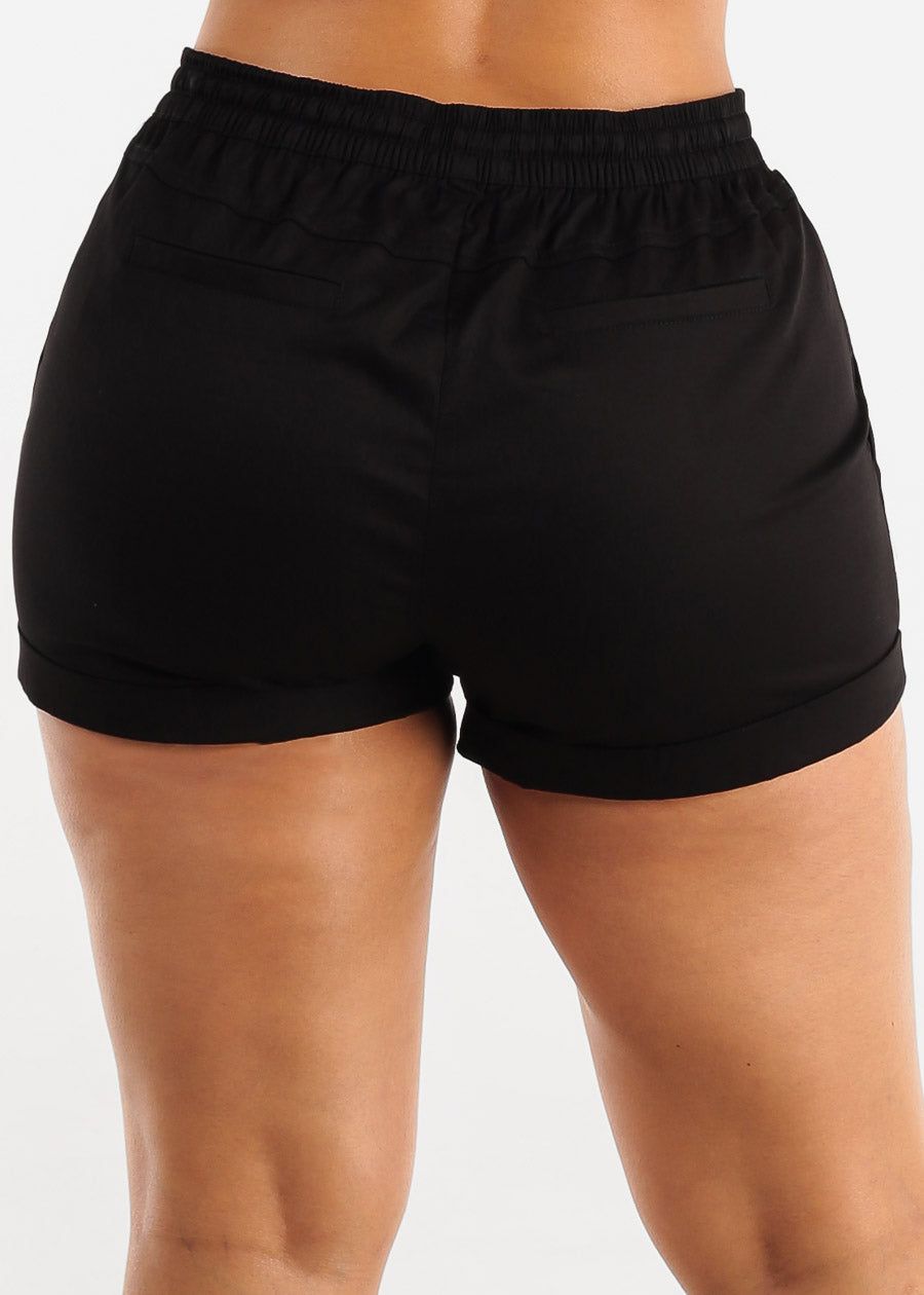 Black High Waist Lightweight Cuffed Shorts sold by Moda product image thumbnail 4