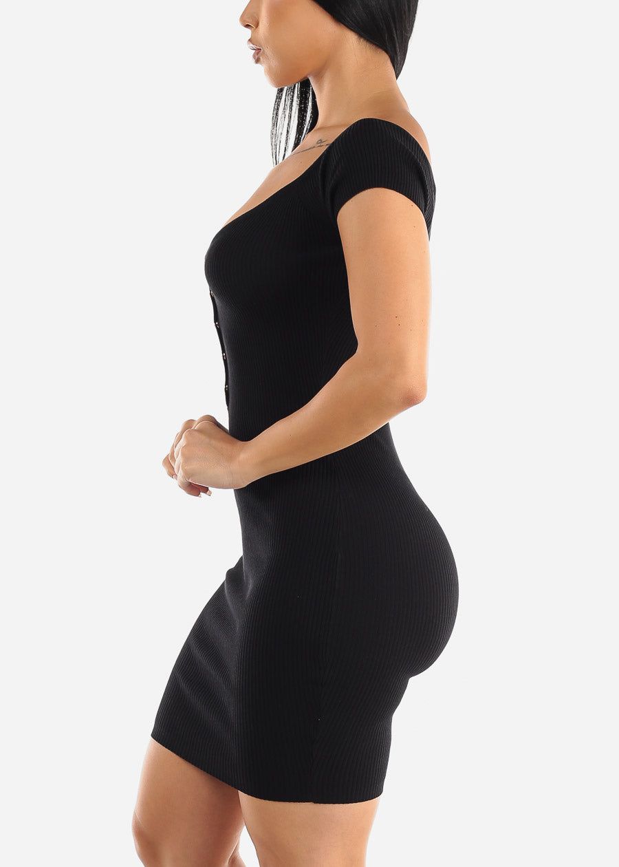 Black Short Sleeve Rib Knit Bodycon Mini Dress sold by Moda product image thumbnail 3