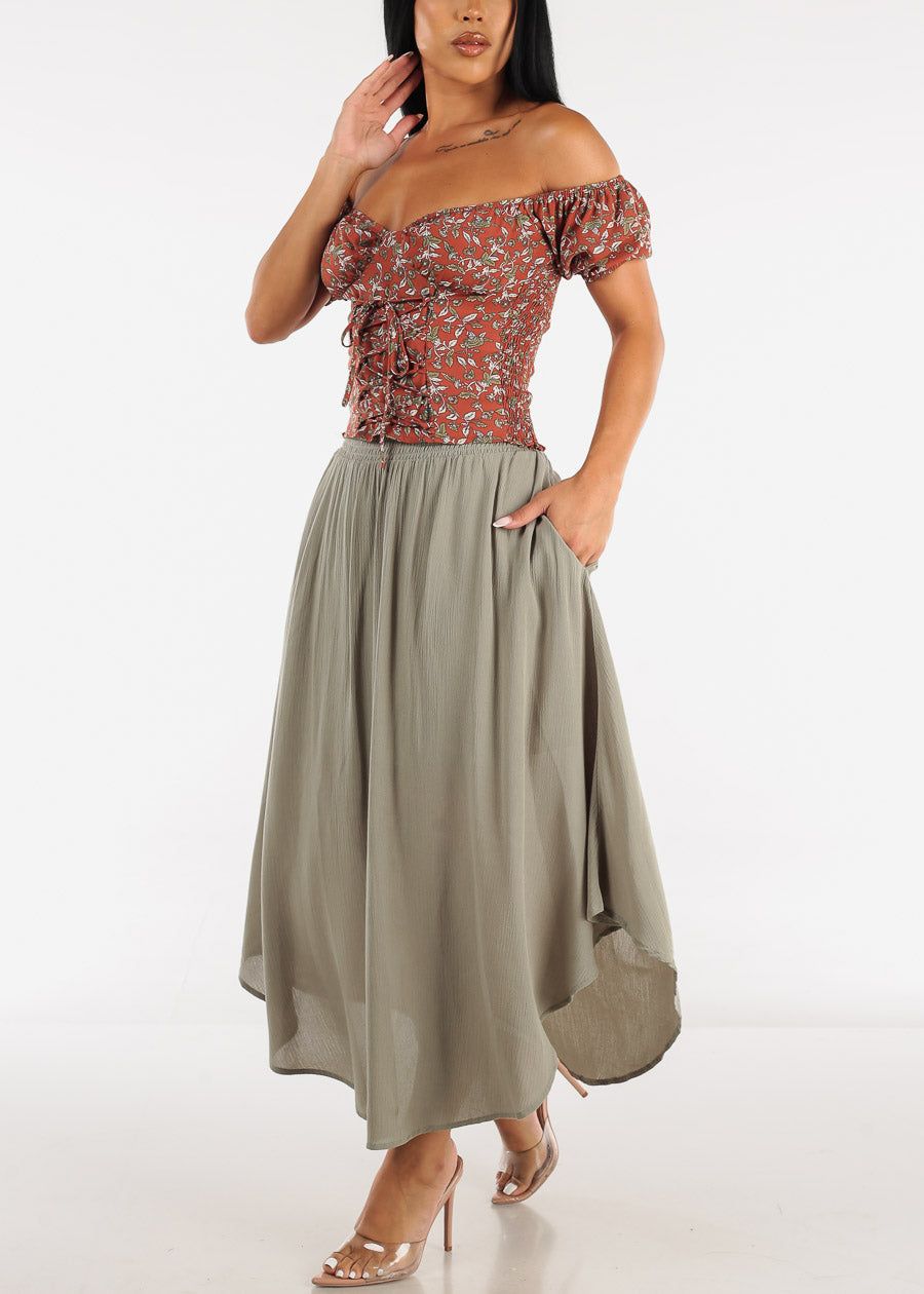 Floral Lace Up Off Shoulder Top Rust sold by Moda product image thumbnail 2