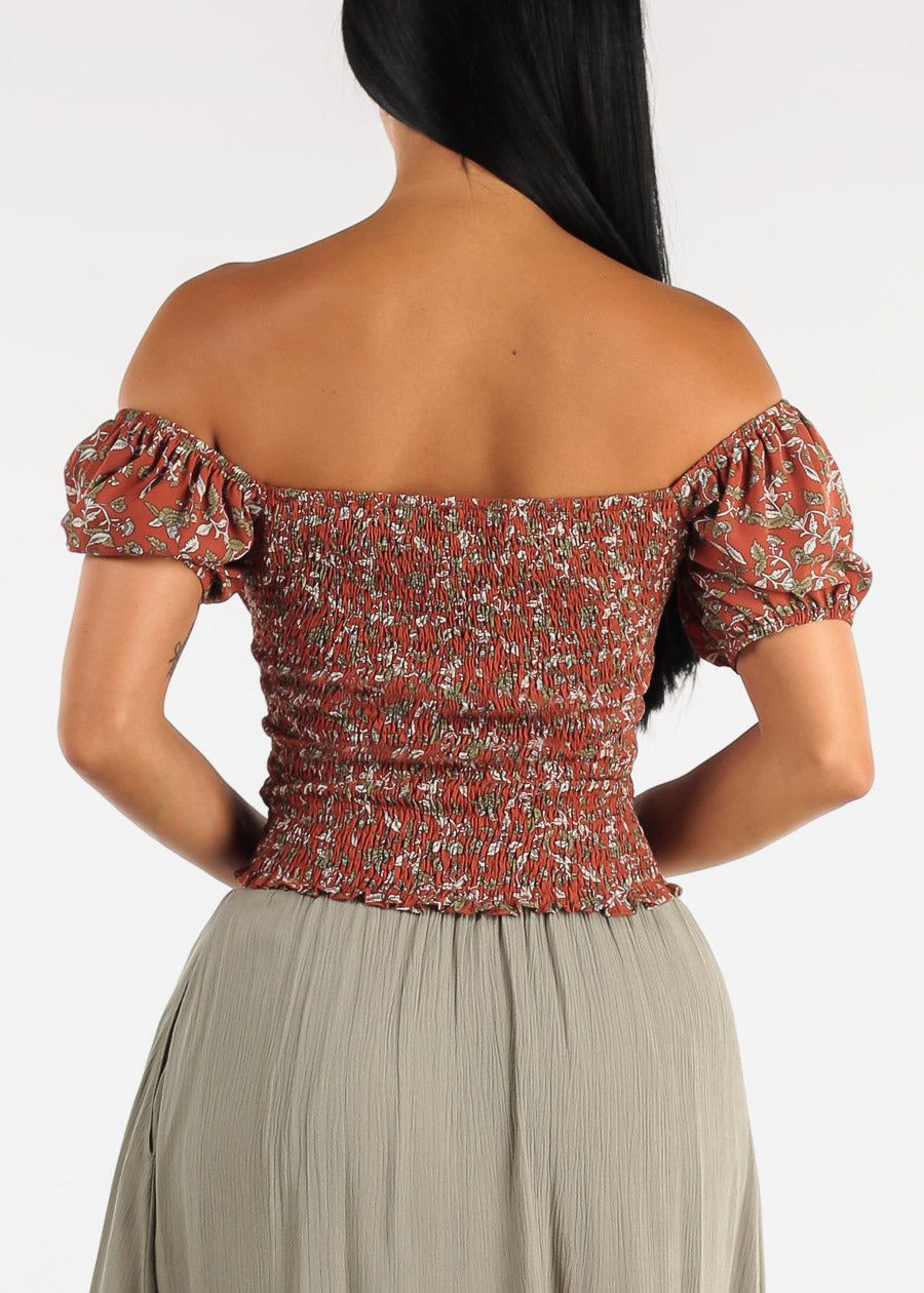 Floral Lace Up Off Shoulder Top Rust sold by Moda product image thumbnail 4