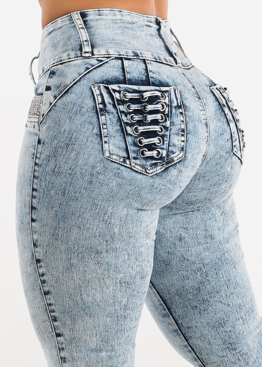 MX JEANS Mid Rise Butt Lifting Acid Wash Skinny Jeans sold by Moda product image thumbnail 2