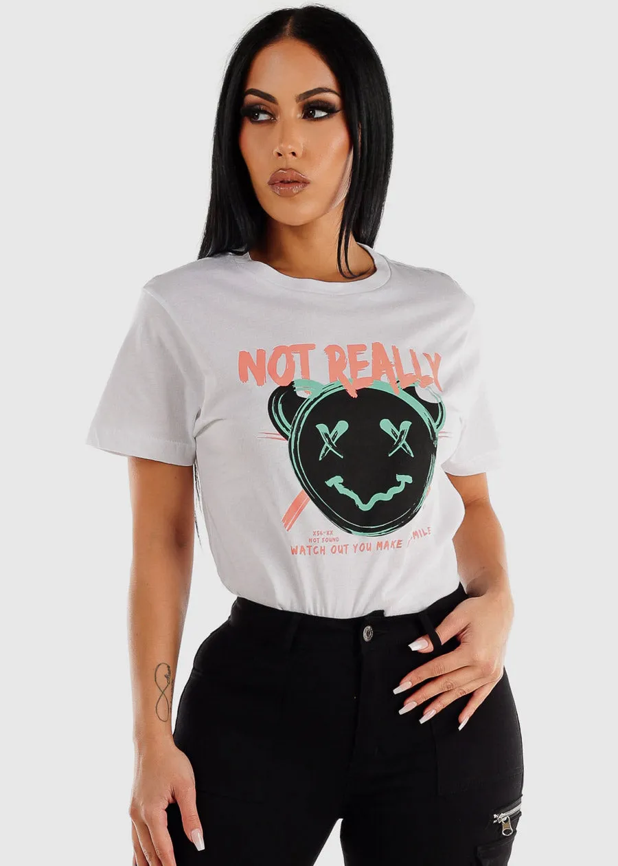 White Short Sleeve Not Really Graphic Tee sold by Moda