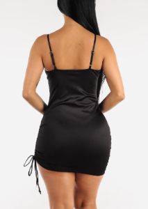 LBD Sleeveless Satin Ruched Side Bodycon Mini Dress sold by Moda