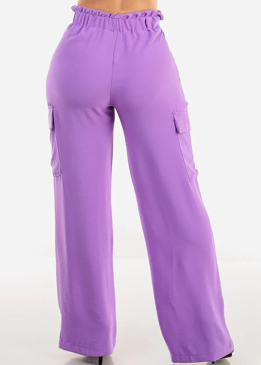 High Drawstring Waist Wide Leg Cargo Pants Purple sold by Moda product image thumbnail 4