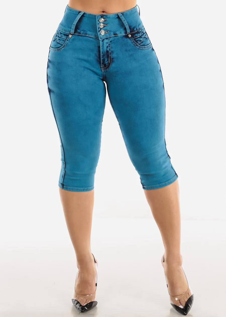 Butt Lifting Mid Rise Teal Denim Capris sold by Moda product image thumbnail 3