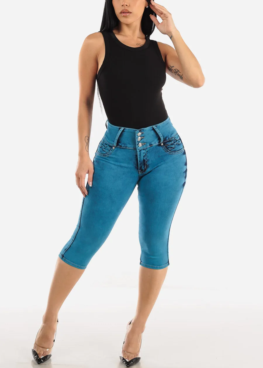 Butt Lifting Mid Rise Teal Denim Capris sold by Moda product image thumbnail 2