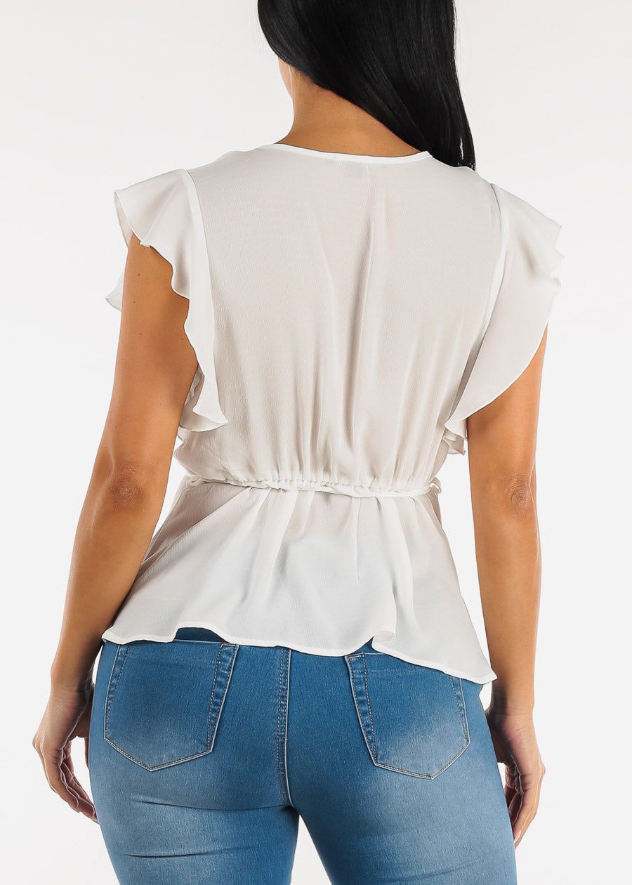 White Short Sleeve Surplice Peplum Blouse sold by Moda product image thumbnail 4