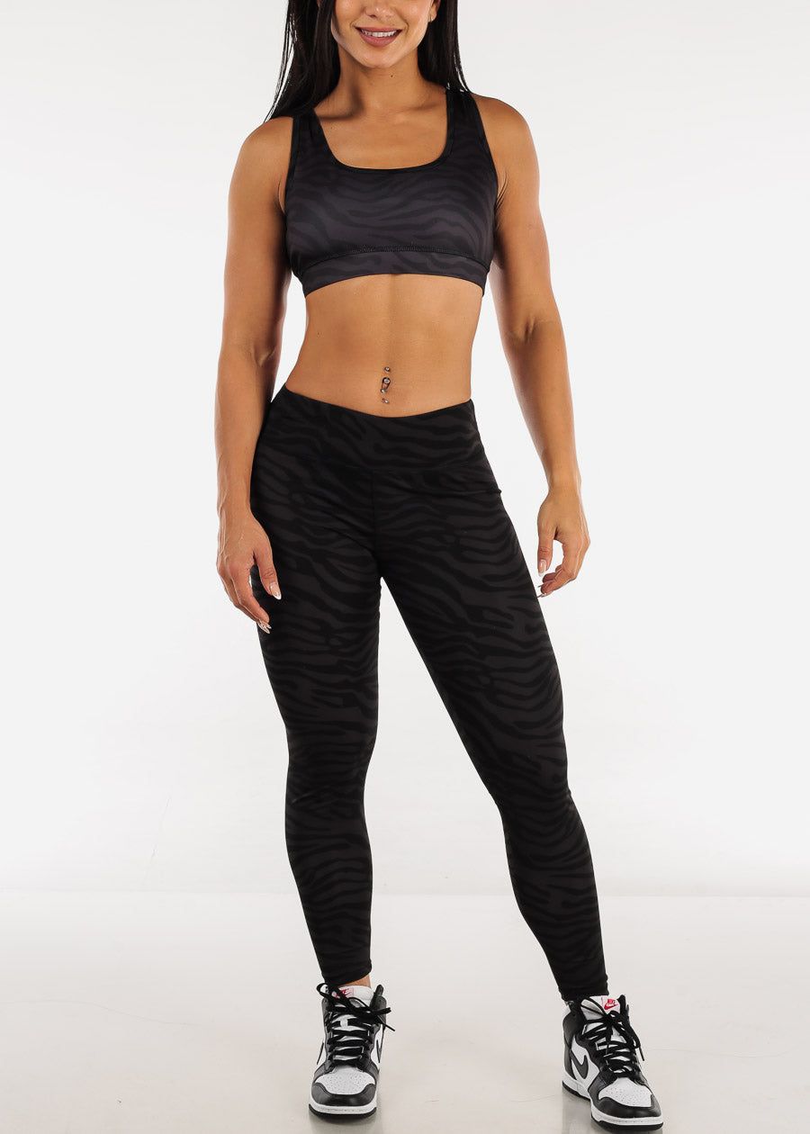 Grey Scoop Neck Sports Bra & High Waist Leggings Zebra Print (2 PCE SET) sold by Moda product image thumbnail 5