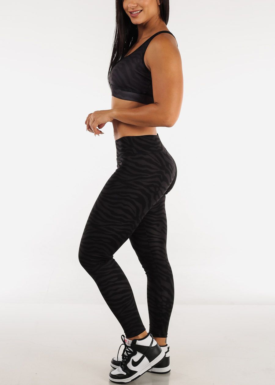 Grey Scoop Neck Sports Bra & High Waist Leggings Zebra Print (2 PCE SET) sold by Moda product image thumbnail 2