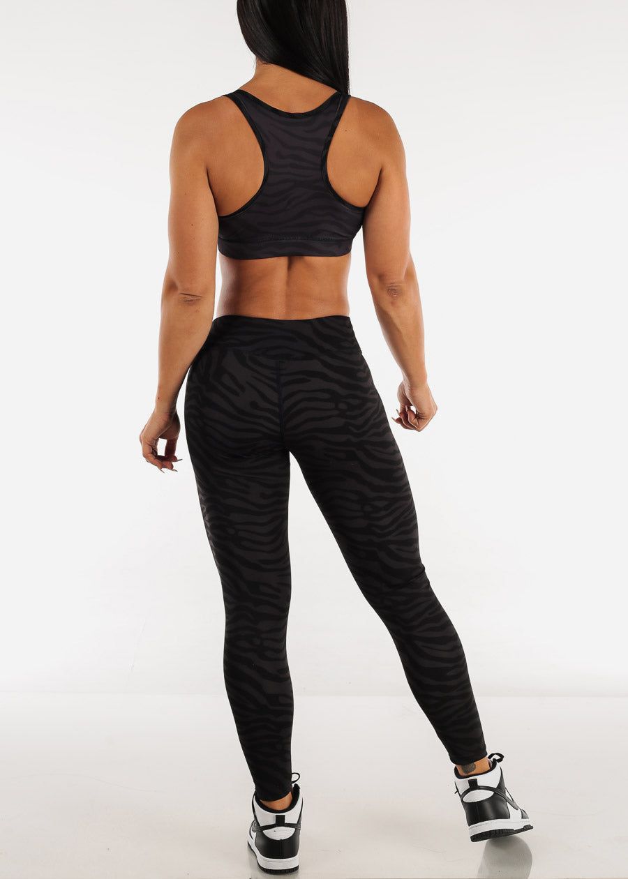 Grey Scoop Neck Sports Bra & High Waist Leggings Zebra Print (2 PCE SET) sold by Moda product image thumbnail 3