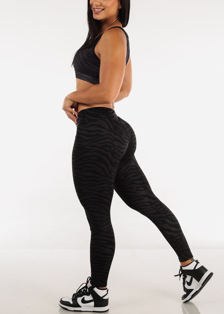 Grey Scoop Neck Sports Bra & High Waist Leggings Zebra Print (2 PCE SET) sold by Moda product image thumbnail 4