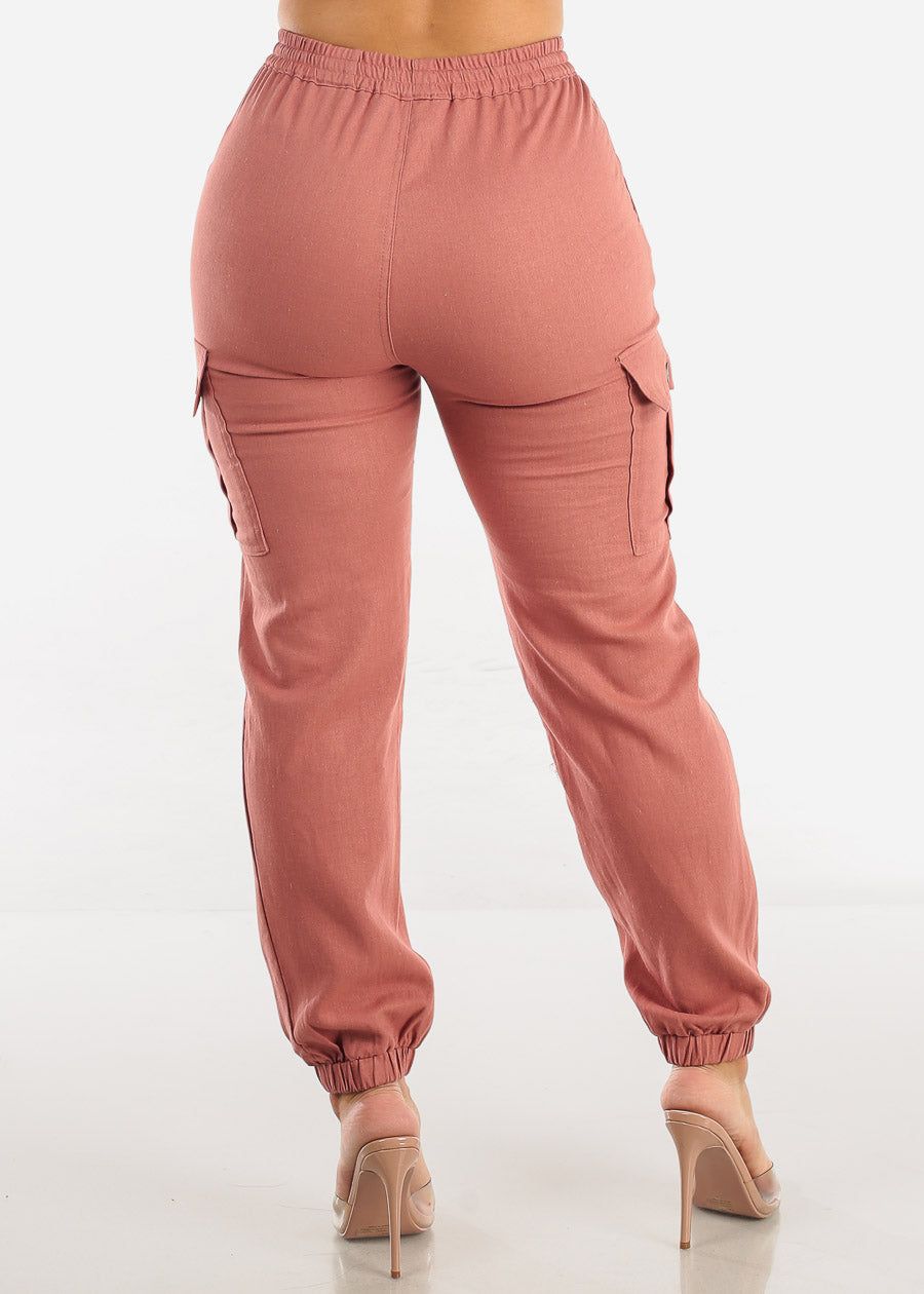 Drawstring Waist Linen Cargo Joggers Terra sold by Moda product image thumbnail 5