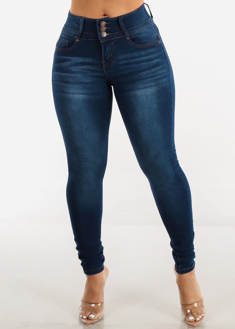 Butt Lift Mid Rise Dark Blue Skinny Jeans sold by Moda product image thumbnail 3