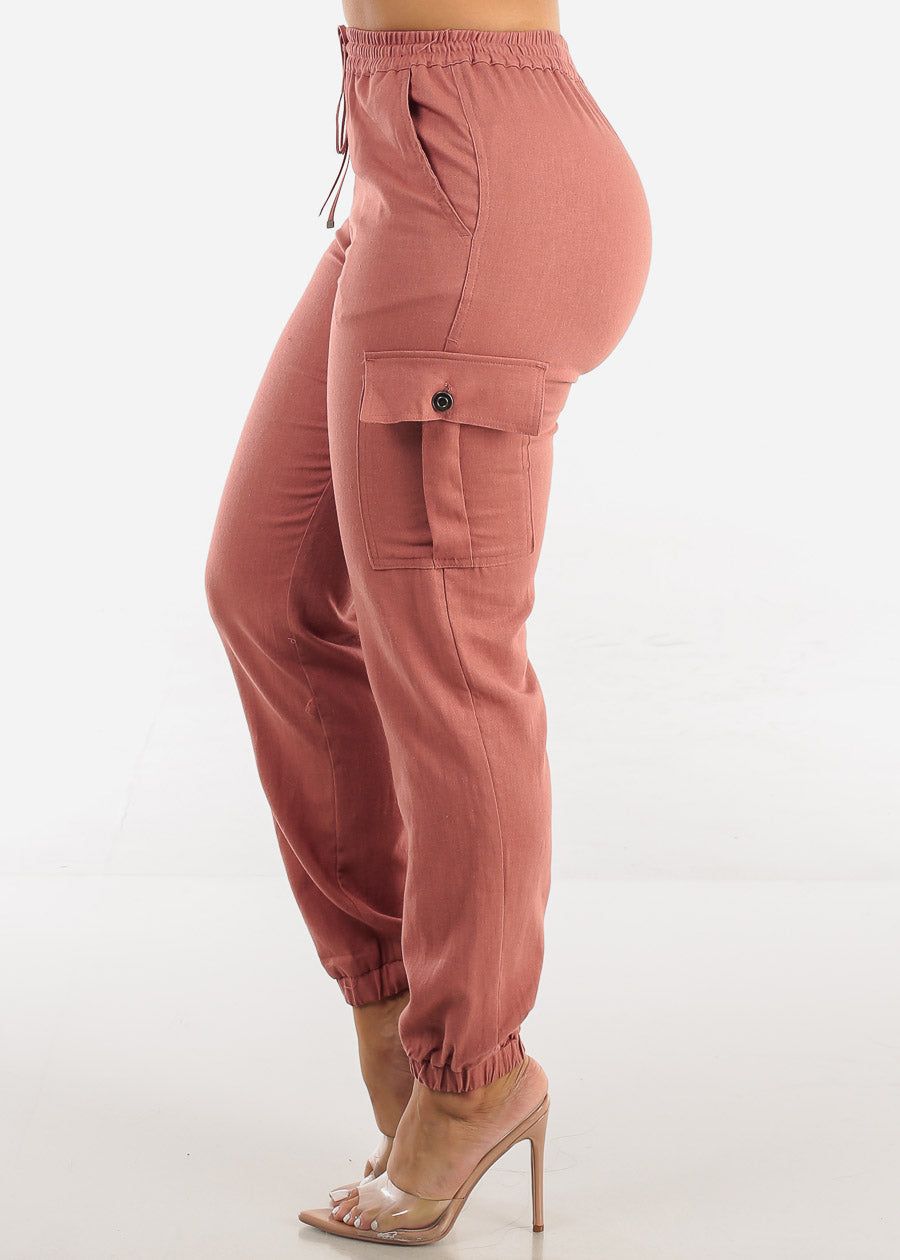 Drawstring Waist Linen Cargo Joggers Terra sold by Moda product image thumbnail 4